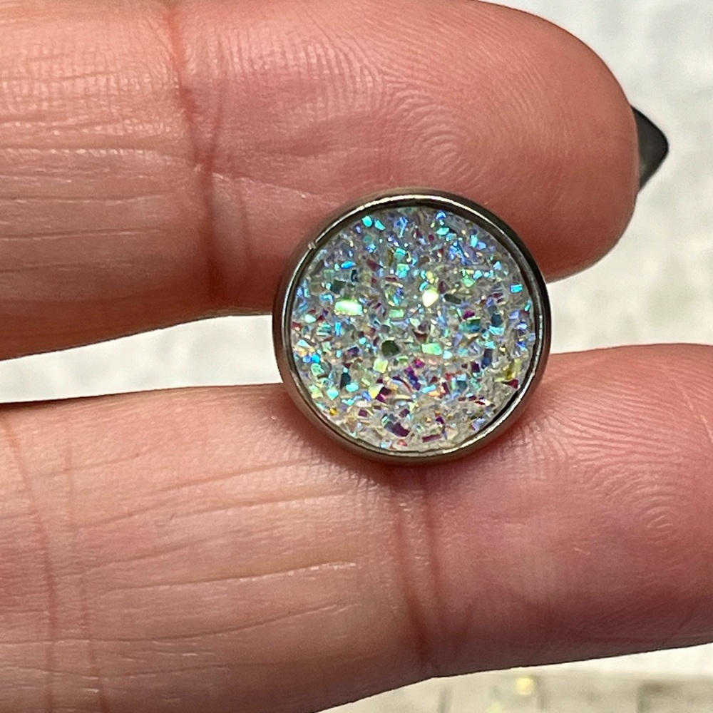 Aurora borealis resin druzy button earrings NWOT
